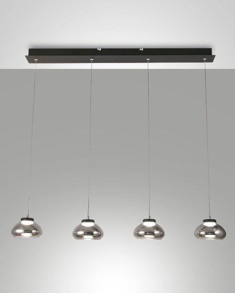 LED Hängelampe Rauchglas Metall 3000K Schwarz L:90 cm