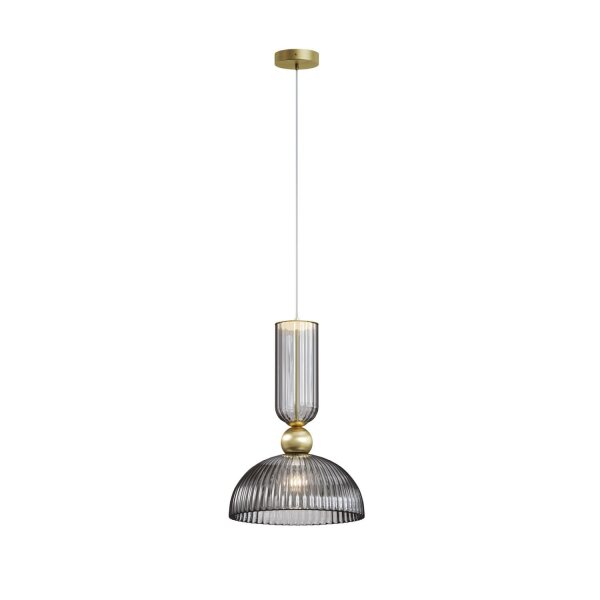 Runde Pendelleuchte E27 Glas Metall Grau Gold Ø30 cm