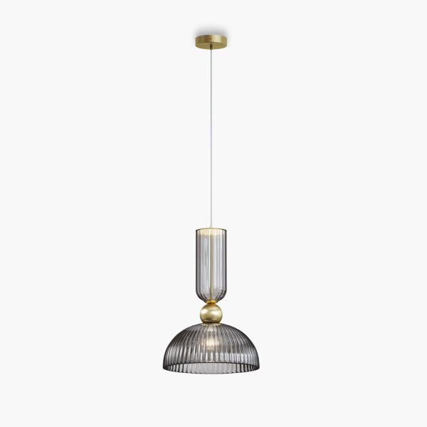Runde Pendelleuchte E27 Glas Metall Grau Gold Ø30 cm