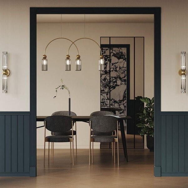 Hängelampe Glas Metall Grau Gold 110 cm lang E14 Modern