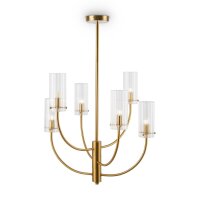 Kronleuchter Glas Metall 6-flammig L:61 cm G9 Messing