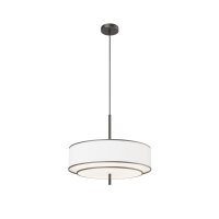 Runde H&auml;ngelampe Stoff Wei&szlig; Schwarz &Oslash;50 cm E27 5-flmg