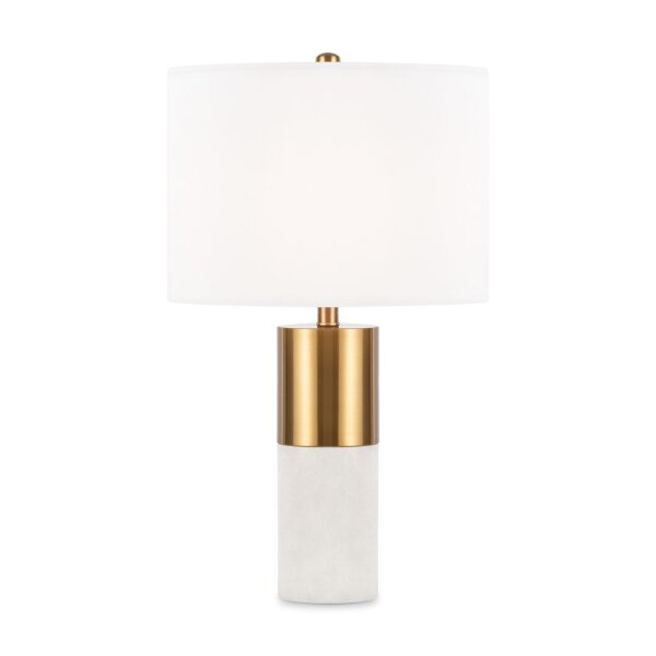 Elegante Tischlampe Stoff Metall Weiß Messing E27 39 cm