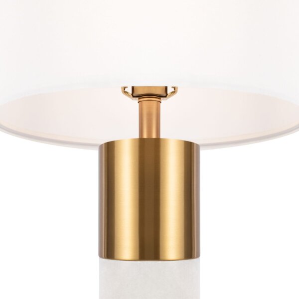 Elegante Tischlampe Stoff Metall Weiß Messing E27 39 cm