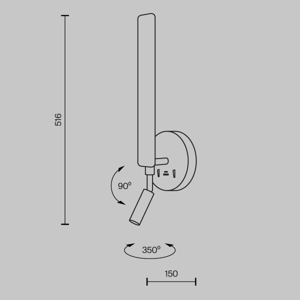 LED Wandlampe Schwarz H:51,6 cm 3000 K Schalter USB
