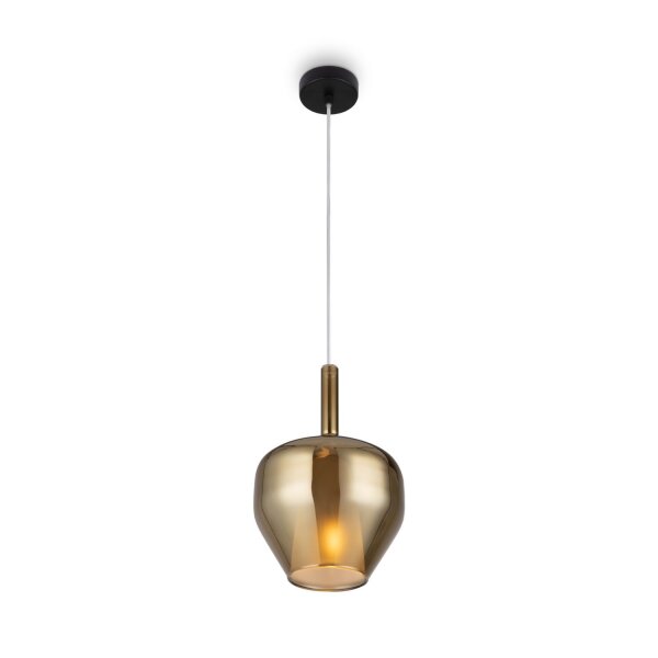 Runde Pendelleuchte Glas Schirm Gold Schwarz E27 Ø20 cm