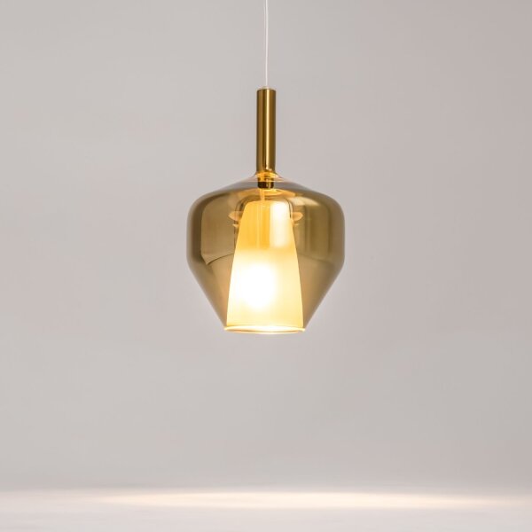 Runde Pendelleuchte Glas Schirm Gold Schwarz E27 Ø20 cm