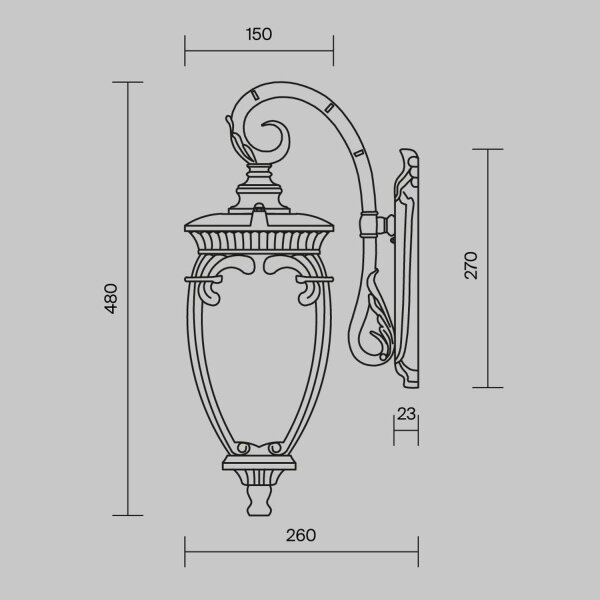 Wandlampe Glas Aluminium Bronze Antik IP44 E27 H:48 cm