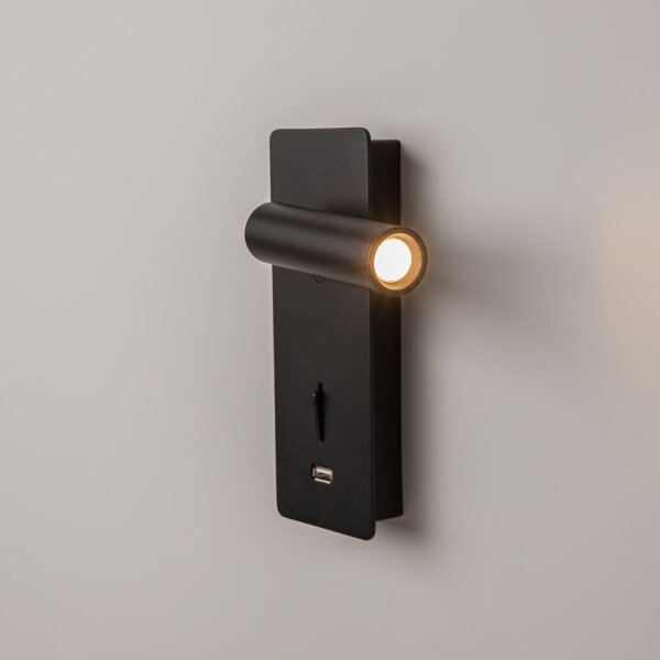 LED Wandspot Schwarz flexibel Schalter 6 cm 3000 K USB