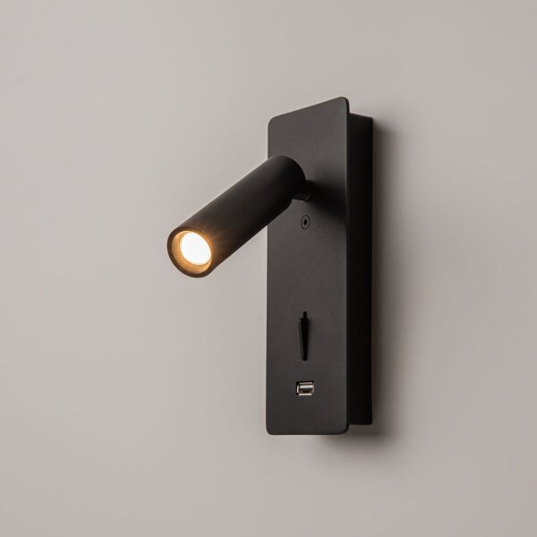 LED Wandspot Schwarz flexibel Schalter 6 cm 3000 K USB