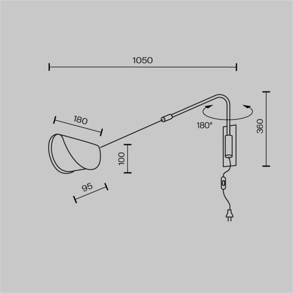 Wandlampe Schwarz Kabel Stecker H:32,5 cm G9 Metall