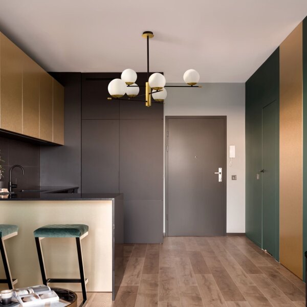 XXL Deckenlampe Glas in Gold L:100 cm E14 6-flammig