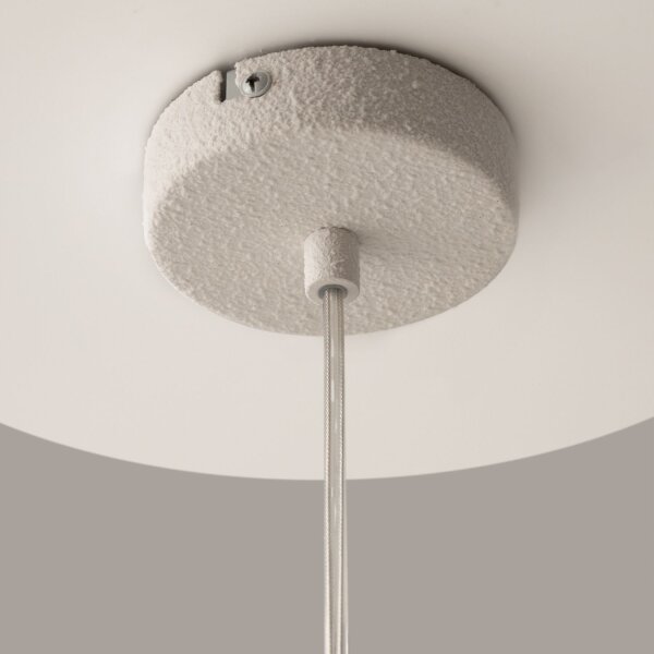 Weiße Pendelleuchte Beton Glas L:27,5 cm G9 blendarm