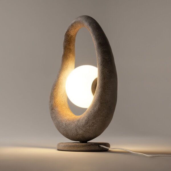 Wohnliche Tischleuchte Glas Beton Grau G9 38 cm klein