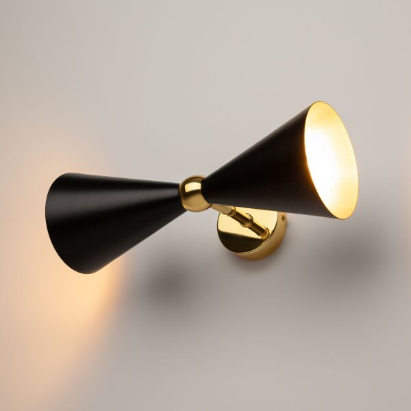 Up Down Wandleuchte flexibel Gold Schwarz E14 H:32 cm