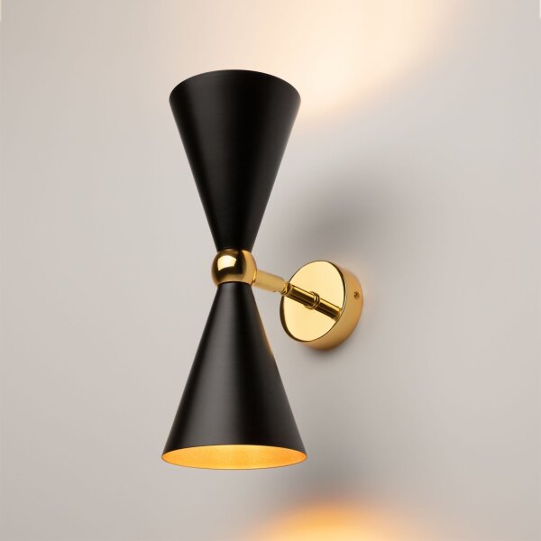Up Down Wandleuchte flexibel Gold Schwarz E14 H:32 cm