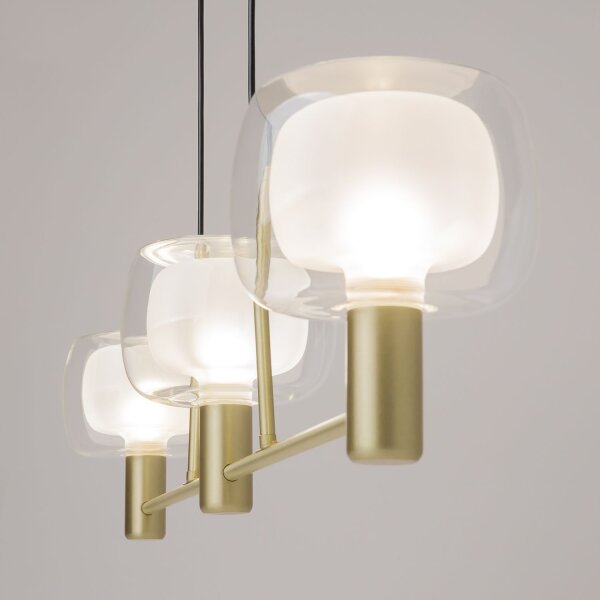 Pendelleuchte Glas Aluminium in Gold 104 cm E14 3-flmg