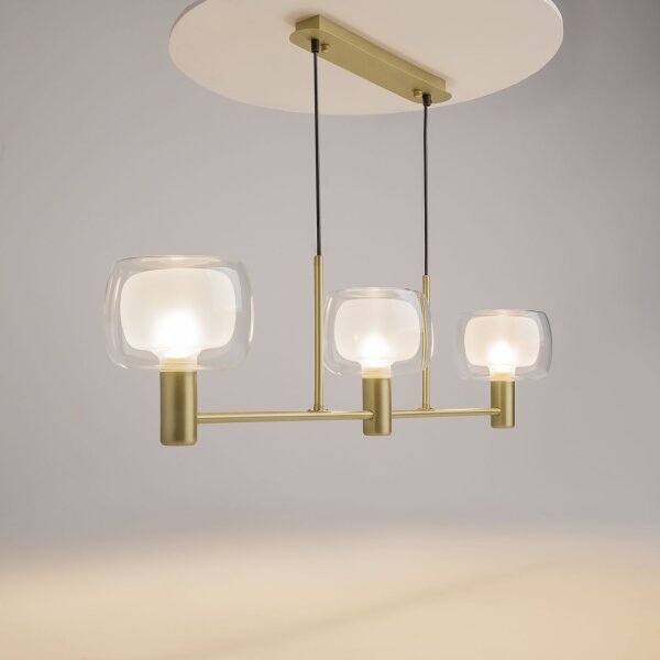 Pendelleuchte Glas Aluminium in Gold 104 cm E14 3-flmg