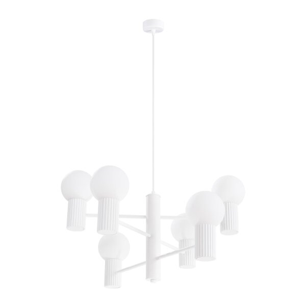 Kronleuchter Aluminium Glas Weiß G9 B:64 cm 6-flammig