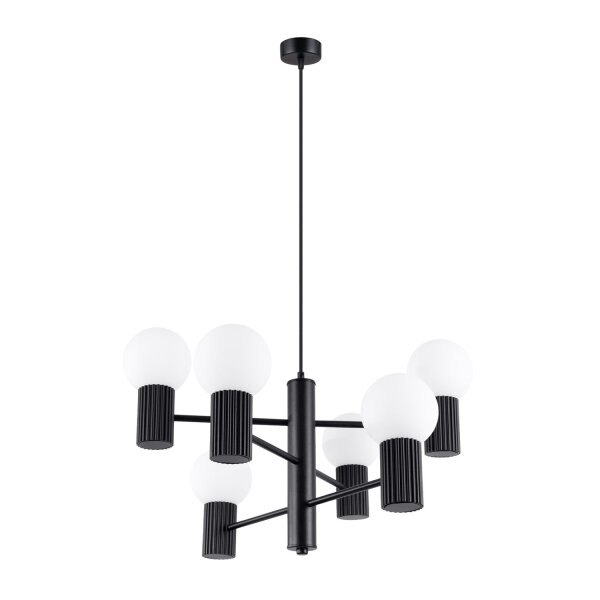 Kronleuchter Aluminium Glas Schwarz G9 B:64 cm 6-flmg