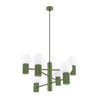 Kronleuchter Olivgrün Aluminium Glas Kugeln G9 L:64 cm