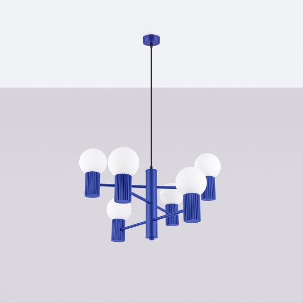 Kronleuchter Marineblau Aluminium Glas G9 6-flammig