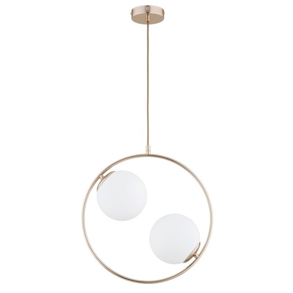 Hängelampe Glas Metall E14B 2-flammig Gold Weiß 38,5 cm