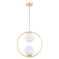 Hängelampe rund Glas Metall Gelbgold Weiß 38,5...