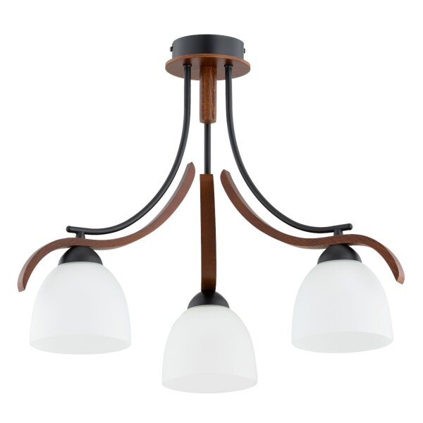 Deckenleuchte Rustikal Glas Metall E27 52 cm 3-flammig Weiß Schwarz