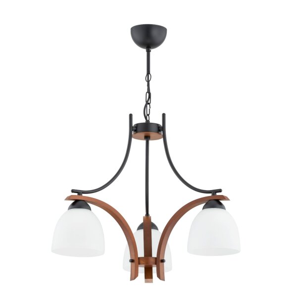 Hängeleuchte 3-flammig Rustikal E27, 52 cm, Weiß Schwarz