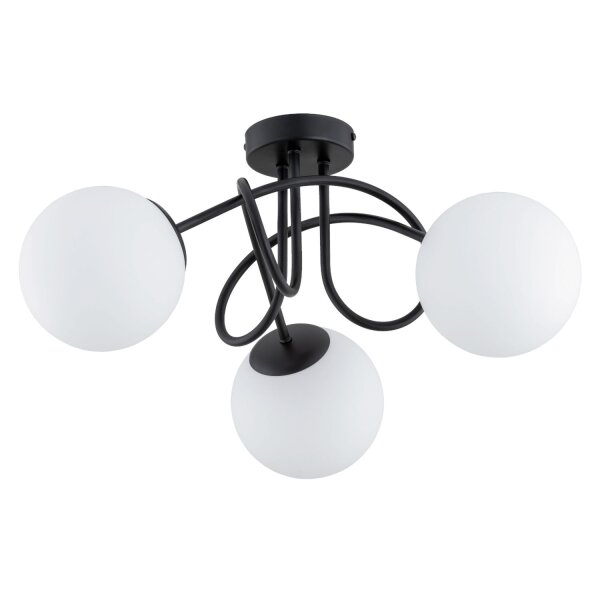 Deckenlampe Schwarz Weiß 50 cm 3-flammig Retro Metall Glas