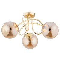 Deckenleuchte Rauchglas Metall 50 cm 3-flammig Gold Retro