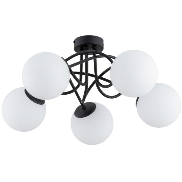 Deckenlampe Glas Metall 51 cm Schwarz Weiß 5x E14 Retro