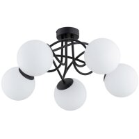 Deckenlampe Glas Metall 51 cm Schwarz Wei&szlig; 5x E14 Retro