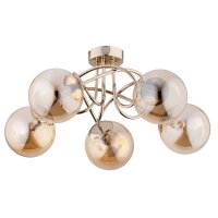Deckenleuchte Rauchglas Metall 51 cm Gold E14 Retro Wohnzimmer