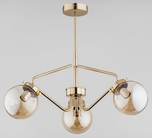 Deckenleuchte Rauchglas Metall 56 cm Gold E14 3-flammig Retro
