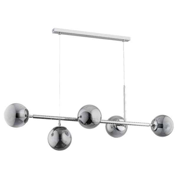 Hängelampe Rauchglas Metall 110 cm Chrom Grau E14 Retro
