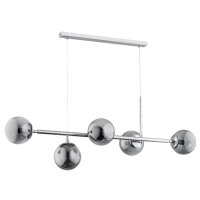 Hängelampe Rauchglas Metall 110 cm Chrom Grau E14 Retro