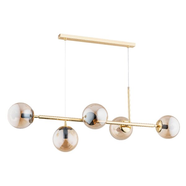 Hängeleuchte Rauchglas Metall 110 cm Gold E14 Retro Esszimmer