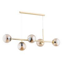 H&auml;ngeleuchte Rauchglas Metall 110 cm Gold E14 Retro Esszimmer