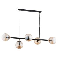 Hängelampe 110 cm, 5x E14, Schwarz Beige, Retro Metall