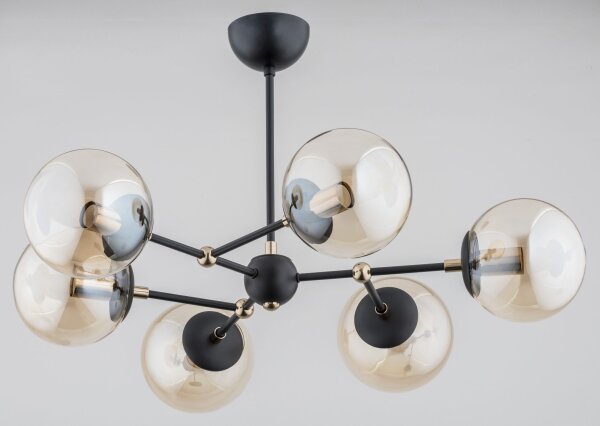 Deckenleuchte Rauchglas Metall 70 cm 6-flammig Schwarz Beige Gold