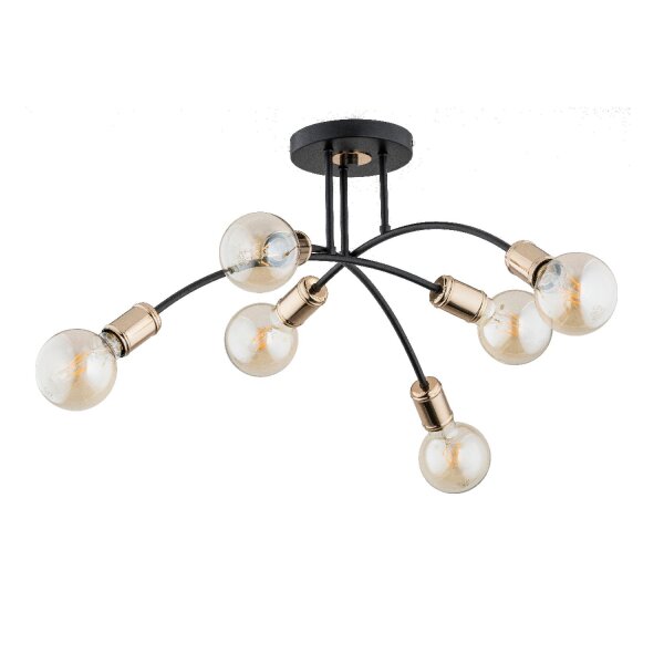Deckenlampe Metall 6x E27 55 cm Schwarz Gold Retro Design