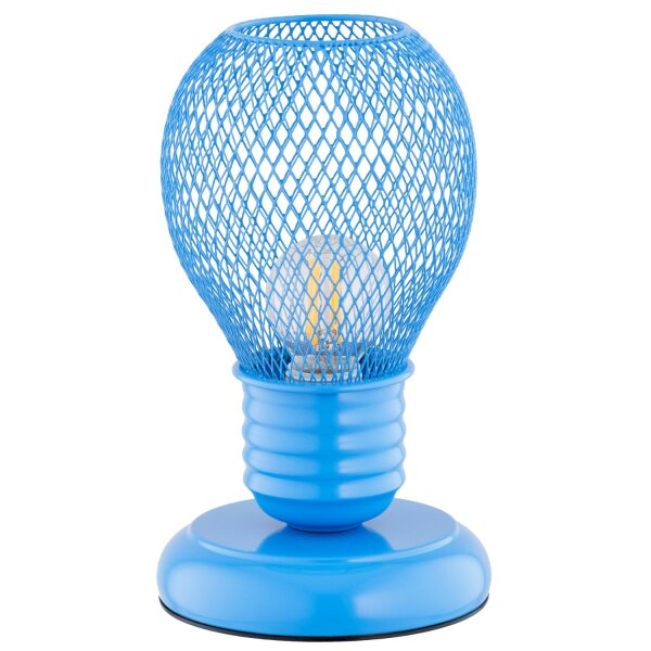 Tischlampe Metall 21 cm hoch Blau E14 Drahtschirm