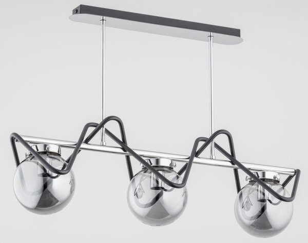 Deckenlampe Metall Rauchglas 75 cm 3-flammig Schwarz Grau