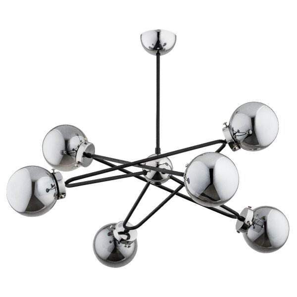 Deckenlampe Rauchglas Metall 62 cm 6x E14 Schwarz Grau