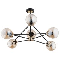 Deckenleuchte Kugel 62 cm Rauchglas Metall 6x E14 Schwarz Beige