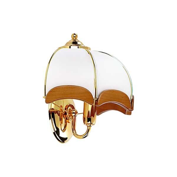 Wandlampe Rustikal 30 cm E14 Glas Metall Holz Gold Weiß