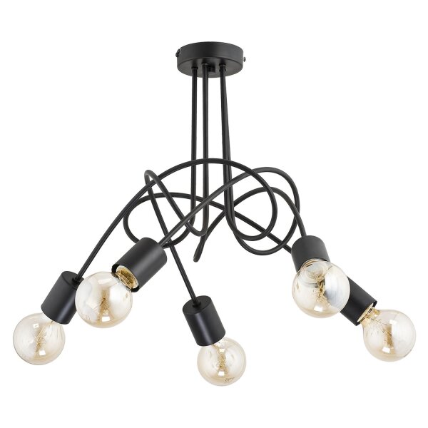 Deckenleuchte Schwarz Metall 50 cm 5x E27 Retro Design
