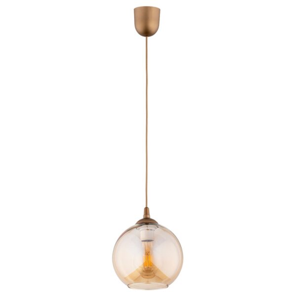 Hängelampe Rauchglas Kugel D: 20 cm Gold Retro E27